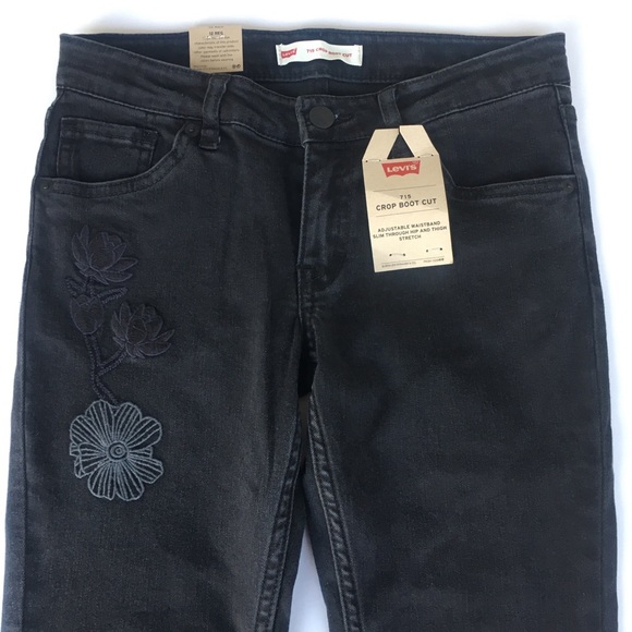 NWT Girls 12 Black Levi‘s 715 Denim Jeans Crop Boot Cut Adjustable Waist - Picture 2 of 4